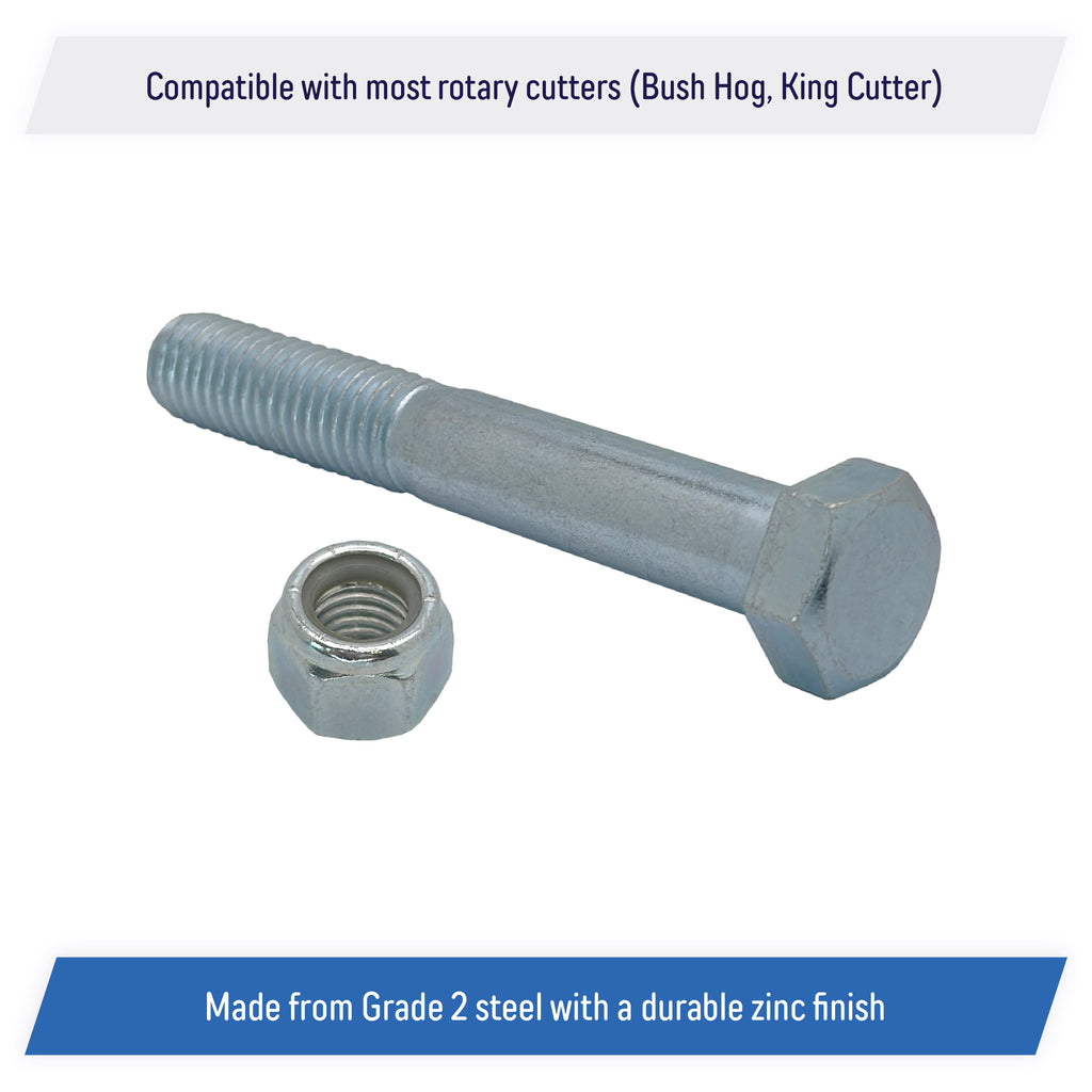 Grade 2 Shear Bolts For Rotary Cutters - 1/2" X 3-1/2" With Nylock Nuts, 5 Pack