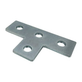 4 Hole, T Shaped Flat Plate Connector for 1/2" Bolt in 1-5/8" Strut Channel - Heavy Duty, Electro-Galvanized