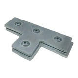 4 Hole, T Shaped Flat Plate Connector for 1/2" Bolt in 1-5/8" Strut Channel - Heavy Duty, Electro-Galvanized