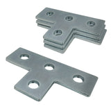 4 Hole, T Shaped Flat Plate Connector for 1/2" Bolt in 1-5/8" Strut Channel - Heavy Duty, Electro-Galvanized
