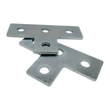 4 Hole, T Shaped Flat Plate Connector for 1/2" Bolt in 1-5/8" Strut Channel - Heavy Duty, Electro-Galvanized