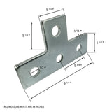 4 Hole, T Shaped Flat Plate Connector for 1/2" Bolt in 1-5/8" Strut Channel - Heavy Duty, Electro-Galvanized