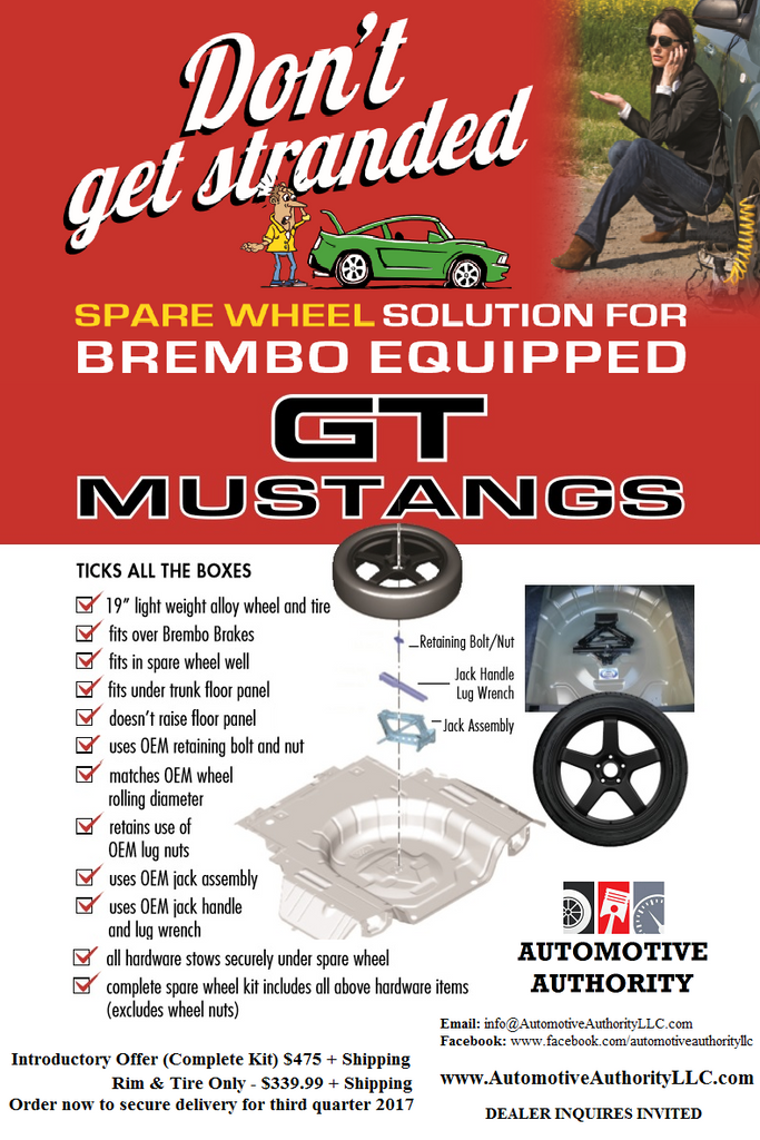 Spare Tire Solution for 2007-2023 Ford Mustang GT's Equipped with Brembo Brakes