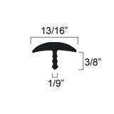 13/16" Black T Molding Flexible Gap Edge Trim - RV, Travel Trailer, Boat, Marine, and Home Application