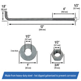 1/2" x 12-inch Galvanized Threaded Anchor Bolts for Wood, Concrete