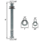 1/2" x 6" Wedge Anchor Bolt Fasteners for Concrete, Cement, Brick - Zinc-Plated