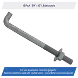 3/4" x 10-inch Galvanized Threaded Anchor Bolts for Wood, Concrete