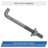 3/4" x 8-inch Galvanized Threaded Anchor Bolts for Wood, Concrete