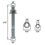 3/8" x 3-1/2" Wedge Anchor Bolt Fasteners for Concrete, Cement, Brick - Zinc-Plated