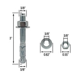 3/8" x 3" Wedge Anchor Bolt Fasteners for Concrete, Cement, Brick - Zinc-Plated