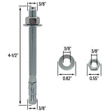 3/8" x 4-1/2" Wedge Anchor Bolt Fasteners for Concrete, Cement, Brick - Zinc-Plated