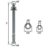 3/8" x 5" Wedge Anchor Bolt Fasteners for Concrete, Cement, Brick - Zinc-Plated