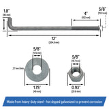 5/8" x 12-inch Galvanized Threaded Anchor Bolts for Wood, Concrete (10 Pack)