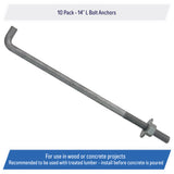 5/8" x 14-inch Galvanized Threaded Anchor Bolts for Wood, Concrete