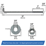 5/8" x 14-inch Galvanized Threaded Anchor Bolts for Wood, Concrete