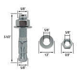 5/8" x 3-1/2" Wedge Anchor Bolt Fasteners for Concrete, Cement, Brick - Zinc-Plated