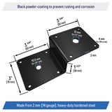 Galvanized Deck Joist Tie Plate, Z Bracket for 2x4 Cross Joist and 4x4 Post - Corner Brace Support, 14 Gauge - Black Powder Coated