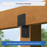 Galvanized Deck Joist Tie Plate, Z Bracket for 2x4 Cross Joist and 4x4 Post - Corner Brace Support, 14 Gauge - Black Powder Coated