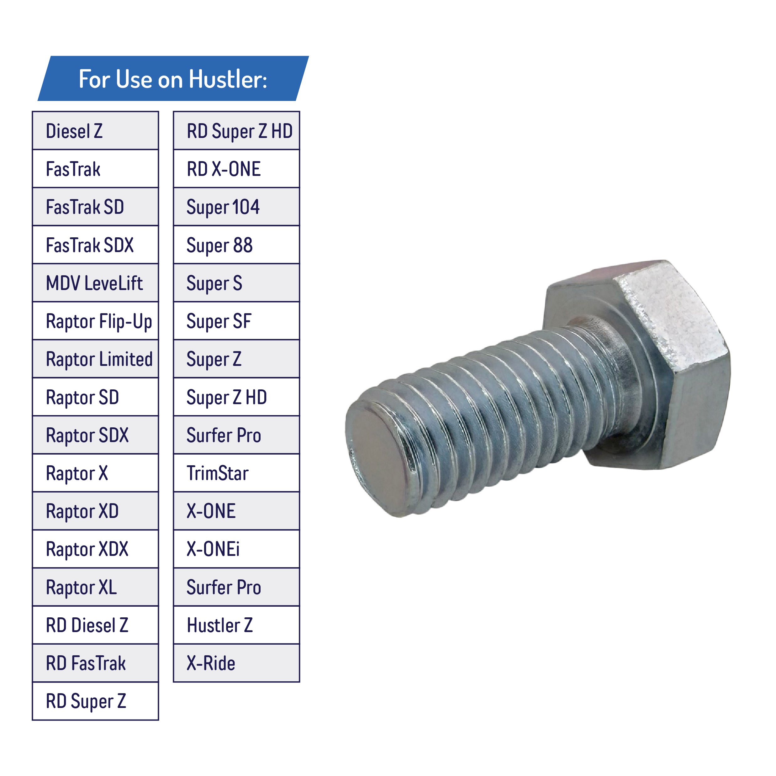 Blade Bolt Replacement for Hustler Super Mini, Fastrak, Hustler