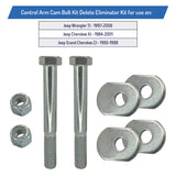Front Lower Control Arm Cam Bolt Delete Eliminator Kit for Jeep Wrangler TJ 97-06, Cherokee XJ 84-01, Grand Cherokee ZJ 93-98