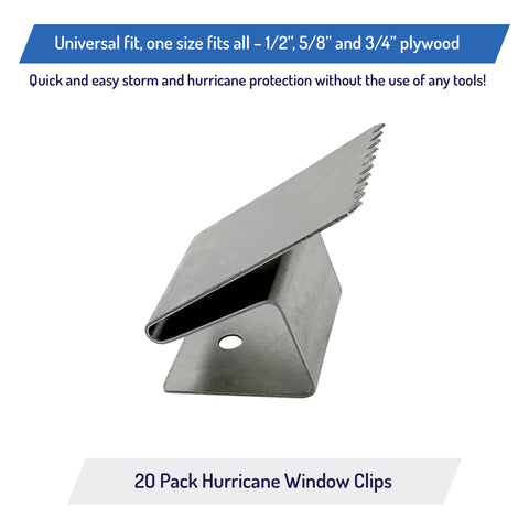 Hurricane Window Clips, Universal Fit 1/2" - 5/8" - 3/4", Stainless Steel - 20 pack