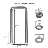Square U Bolts with Hardware for Boat Trailer, Zinc Plated, 1/2" Diameter x 2-1/8" x 6-5/16" for 2x4 Beam