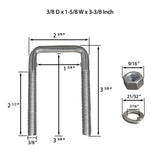 Square U Bolt with Hardware for Boat Trailer, Galvanized Steel, 3/8" Diameter x 1-5/8" x 3-3/8" for 1-1/2" Beam