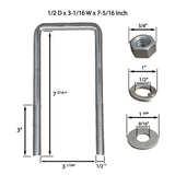 Square U Bolt and Hardware for Boat Trailer, Galvanized Steel, 1/2" Diameter x 3-1/16" x 7-5/16"