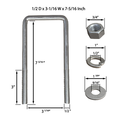 Seachoice Galvanized Square U-Bolt For Boat Trailer - 1/2" X 1-9/16" X 4-1/16"