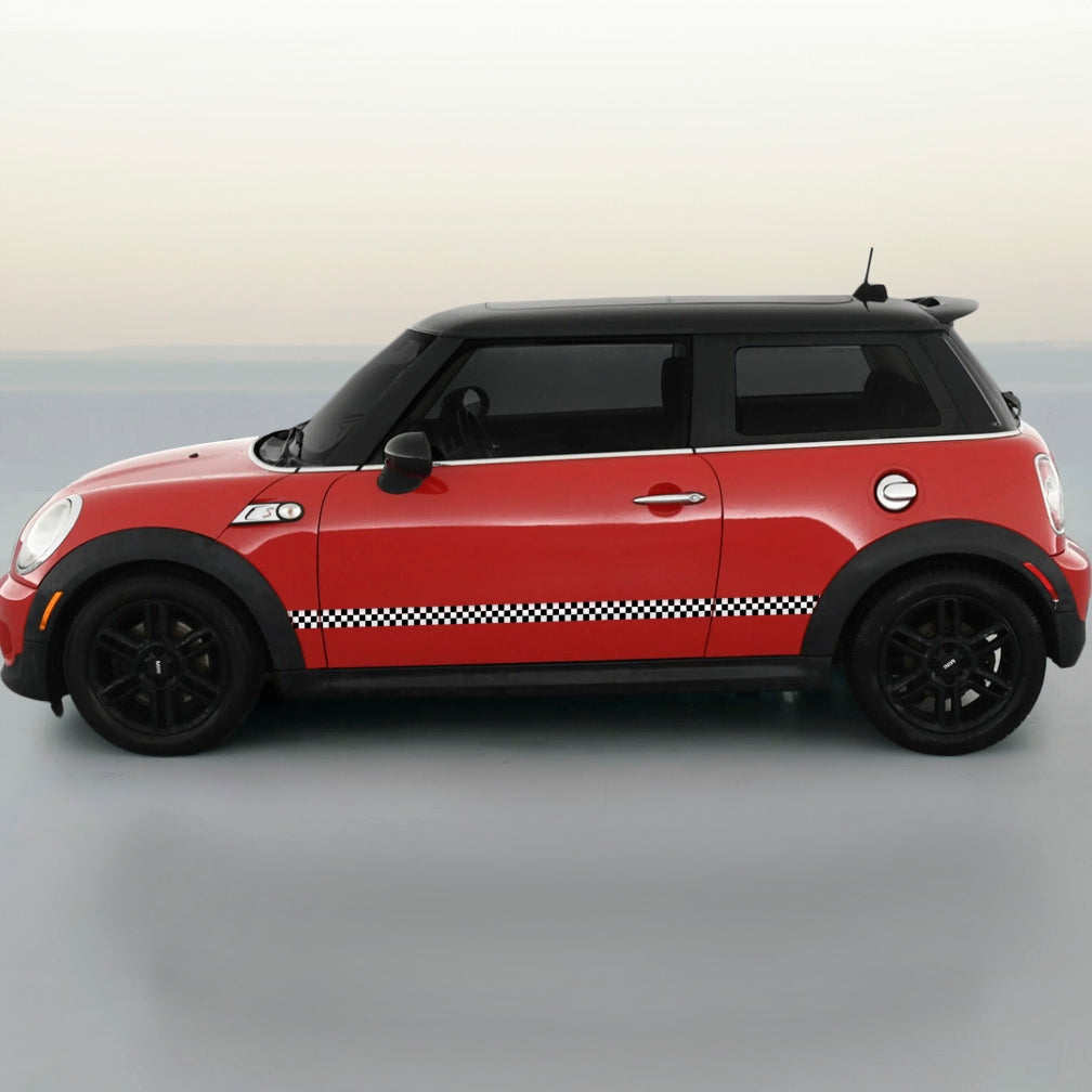 Mini Cooper Black/White Checkered Vinyl Stripes Rocker Panel Stripes ...