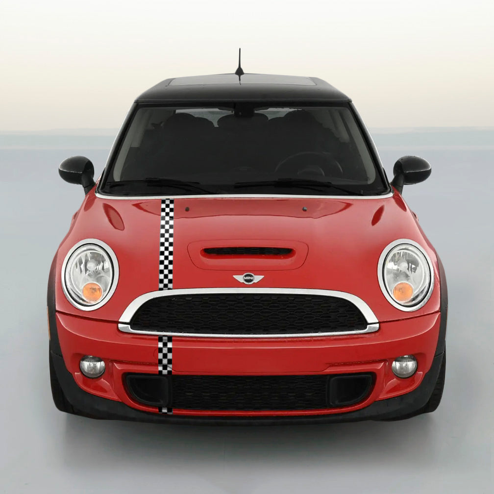 Mini Cooper Checkered Offset Bonnet and Boot Racing Stripes ...