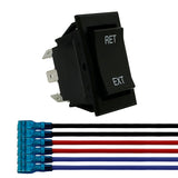 Momentary Reverse Polarity Rocker Switch with Wires for RV Tongue Trailer Stabilizer - 6 Pin