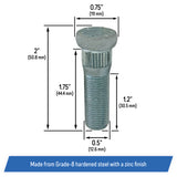 Press-In Wheel Studs 1/2"-20 x 1.75" for UFP, UFP by Dexter, Boat Trailer
