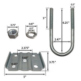 Round U Bolt & Plate Kit for Trailer Axle, Galvanized Zinc, 2-3/8"W x 6-1/4"L