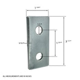 2 Hole, Flat Plate Connector Bracket for 1/2" Bolt in 1-5/8" Strut Channel - Heavy Duty, Electro-Galvanized