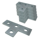 4 Hole, T Shaped Flat Plate Connector for 1/2" Bolt in 1-5/8" Strut Channel - Heavy Duty, Electro-Galvanized