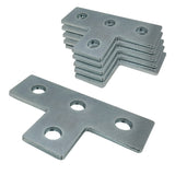 4 Hole, T Shaped Flat Plate Connector for 1/2" Bolt in 1-5/8" Strut Channel - Heavy Duty, Electro-Galvanized