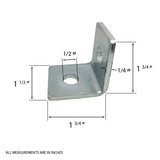 Soporte de conector de 90 grados en forma de L, 2 orificios para todos los canales de puntal de 1-5/8" - Servicio pesado, electrogalvanizado 