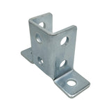 Soporte de conector de 90 grados en forma de ala, 8 orificios para todos los canales de puntal de 1-5/8", sección transversal de 3 vías - Servicio pesado, electrogalvanizado 