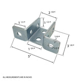 Soporte de conector de 90 grados en forma de ala, 8 orificios para todos los canales de puntal de 1-5/8", sección transversal de 3 vías - Servicio pesado, electrogalvanizado 