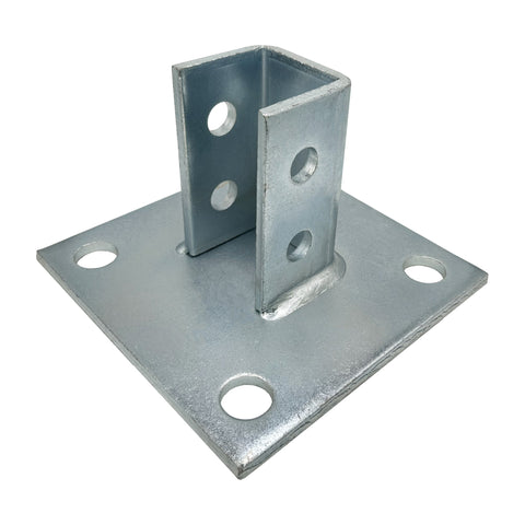 4 Hole Post Base Channel, 6" Square for All 1-5/8" Strut Channel, Side Orientation - Heavy Duty, Electro-Galvanized