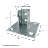 4 Hole Post Base Channel, 6" Square for All 1-5/8" Strut Channel, Side Orientation - Heavy Duty, Electro-Galvanized