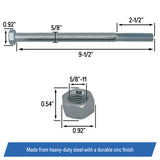 Spindle Blade Bolt & Hex Nut 5/8-11x9-1/2 for SCAG Midsize Mower 04001-41, 04020-09
