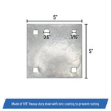 Stationary & Floating Dock Backer Plates, 5" x 5" - 7/16" Holes - Heavy-Duty Galvanized Steel
