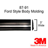 1987-1991 Ford F150 Pickup Truck Black/Chrome Side Body Trim Molding 3" Wide - Automotive Authority