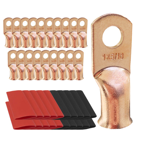 20-Pack 4/0 AWG Battery Cable Lugs With Heat Shrink - 5/16" Ring Terminals For Heavy Duty Electrical Connections