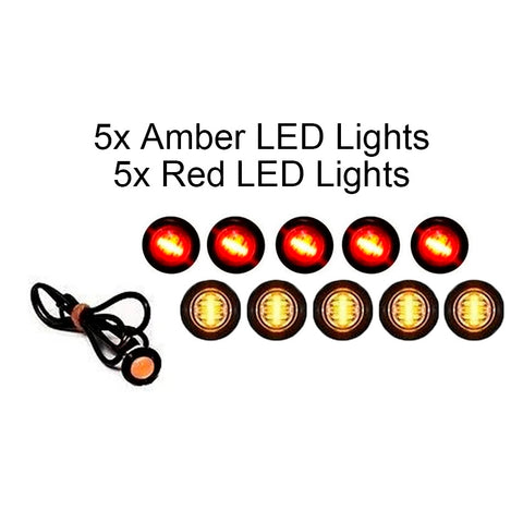 LED 1" Marker Bullet Lights (5) AMBER - (5) RED Clearance, Truck Trailer - Automotive Authority